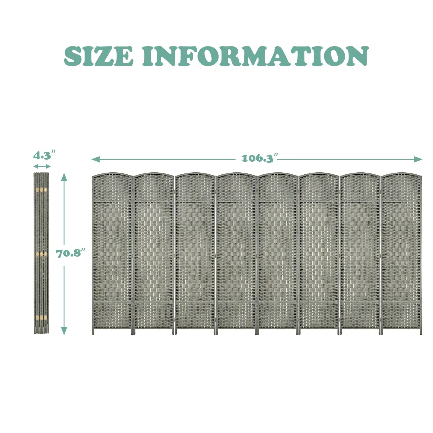 5.7ft Grey Wood Room Divider 8 Panels J874357