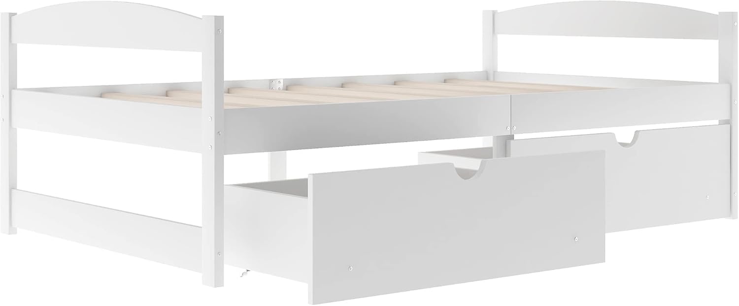 White Twin Size Wood Daybed with 2 Drawers N372