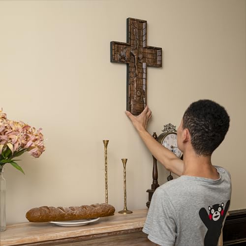 14 Inch Wooden Wall Cross with Hook T190