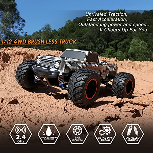 1/12 Scale Brushless RC Car, 4X4 Off-Road Monster Truck with 55KM/H Top Speed P103527