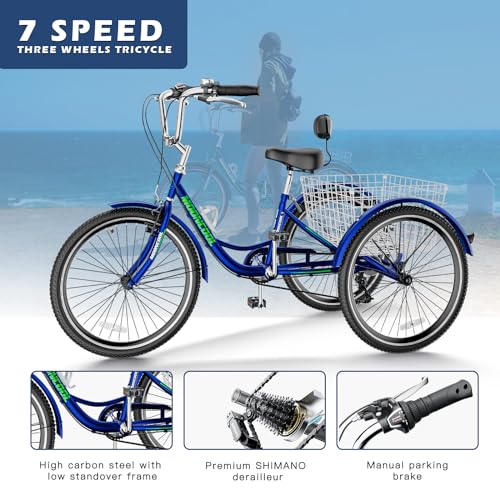 7 Speed 3 Wheel Adult Tricycle with Basket M373