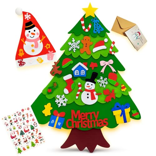 4-in-1 Felt Christmas Tree Wall Set with 32 Velcro Ornaments L241350