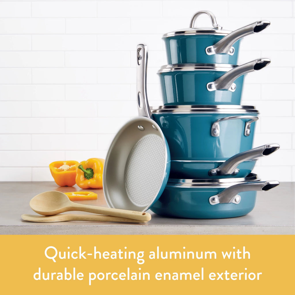 Porcelain Enamel Nonstick Covered Saucepan, 3 Quart, Twilight Teal P118824