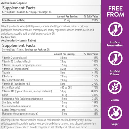 30 Active Iron High Potency Capsules with 30 Multivitamin Tablets X572