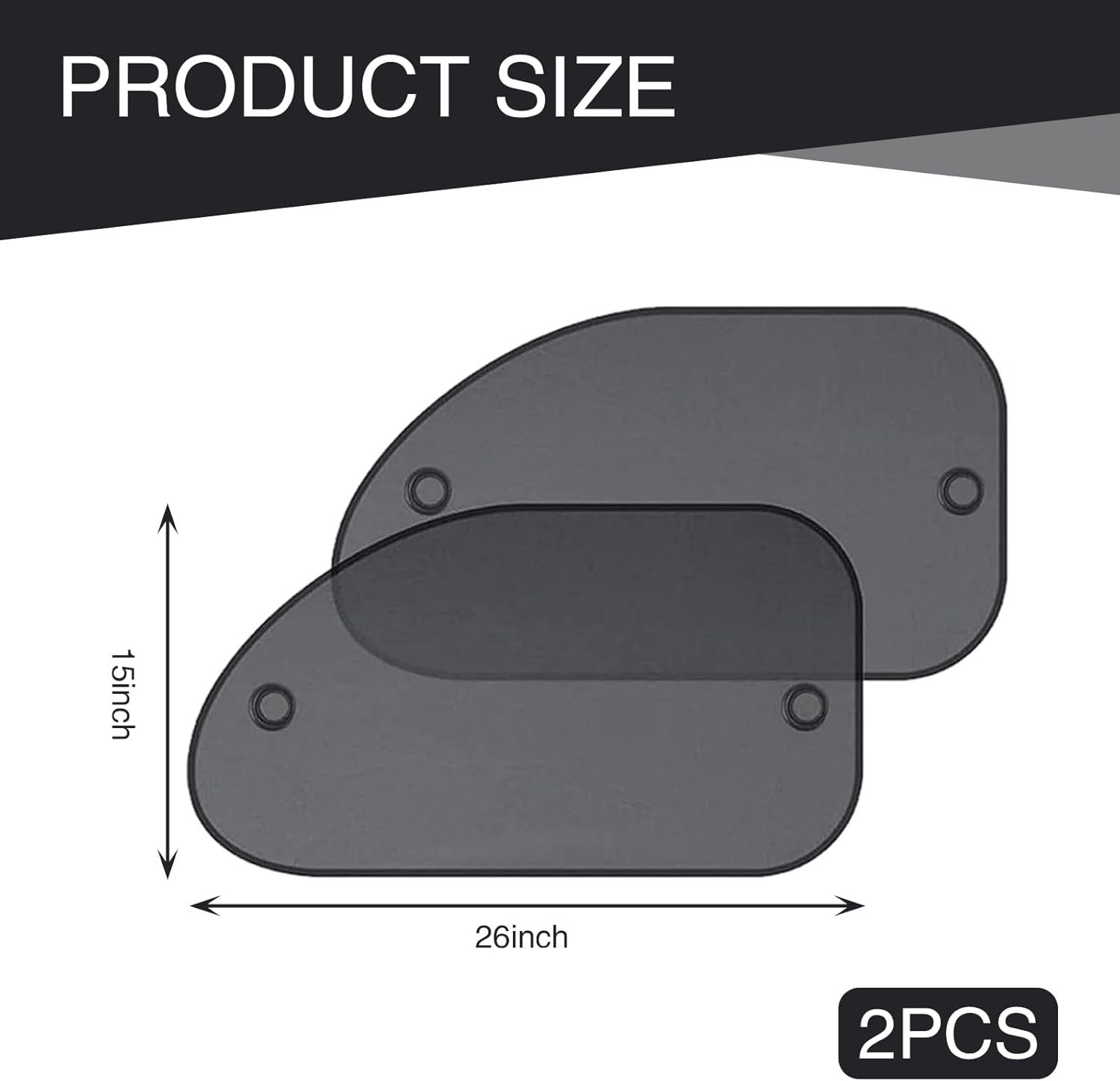 2 PCS 25.59" x 14.96" Black Breathable Mesh Car Window Sun Shade T268834
