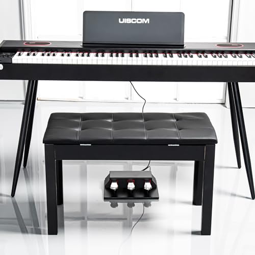 White Solid Wood Piano Bench with Padded Cushion and Storage B784