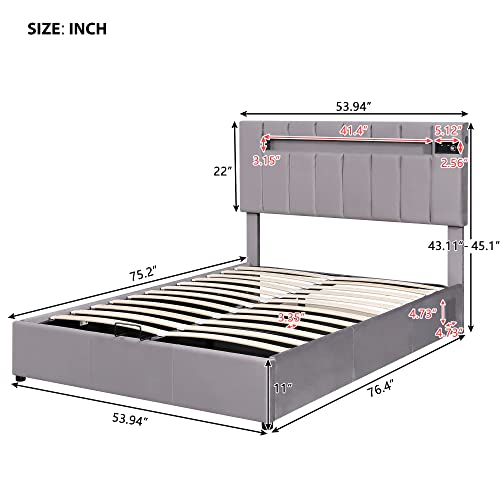 Queen Velvet Upholstered Storage Bed with LED Light G93941