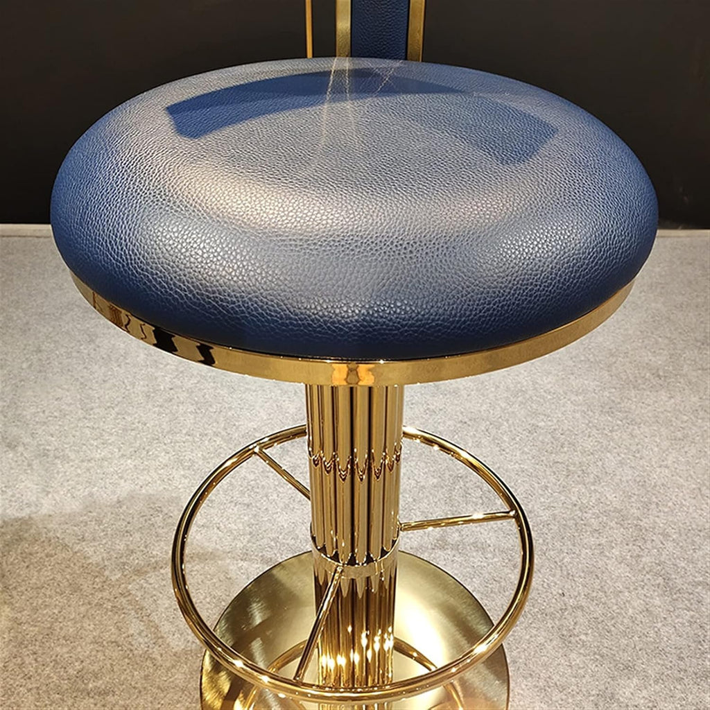 Champagne Gold Blue Stainless Steel Microfiber Leather 360-degree Rotating Bar Stools with Backrest 45X68X95CM H618