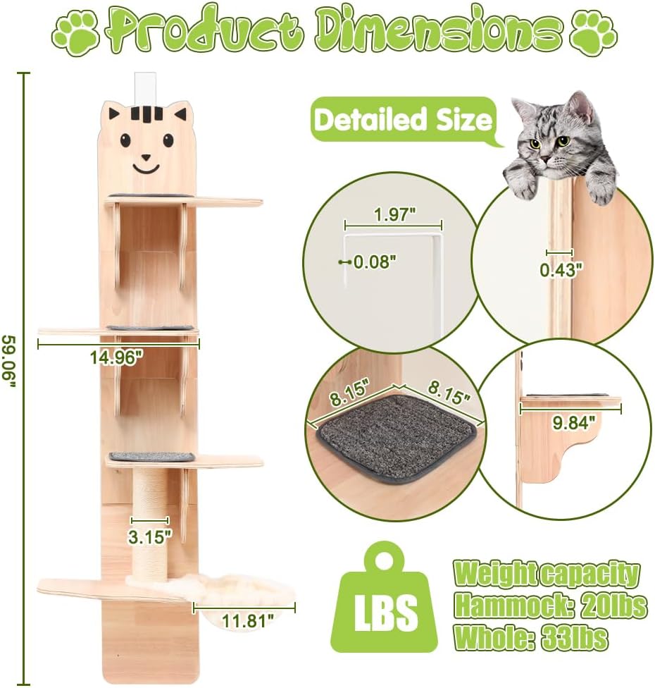 4-Tier Door Hanging Cat Tree with Scratching Post and Hammock G317251