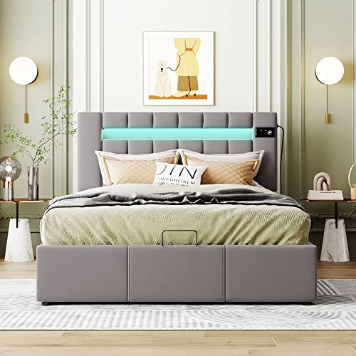 Queen Velvet Upholstered Storage Bed with LED Light G93941