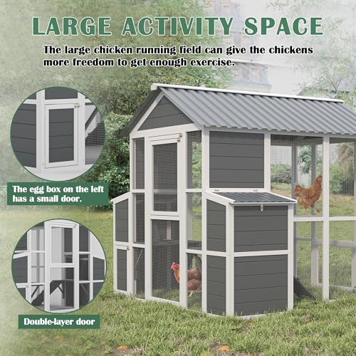 Large Wooden Chicken Coop with 2 Nesting Boxes and Ramp (80"×82"×69") X12584