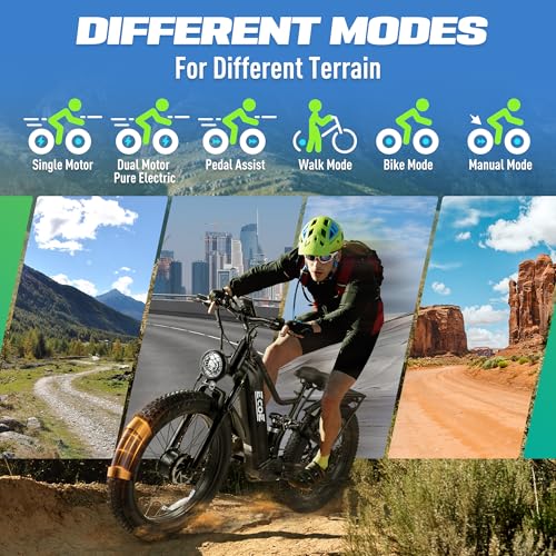 5000W Dual Motor Electric Bike 60V 32AH Battery 26x4 Fat Tire Full Suspension 7-Speed Gear Electric Bicycle A244799