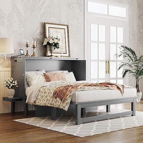 Full Size Solid Wood Murphy Bed with Cabinet and Drawers G13267