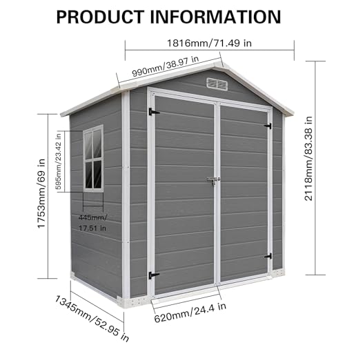 Grey Waterproof Plastic Outdoor Storage Shed with Floor and Lockable Door A3326