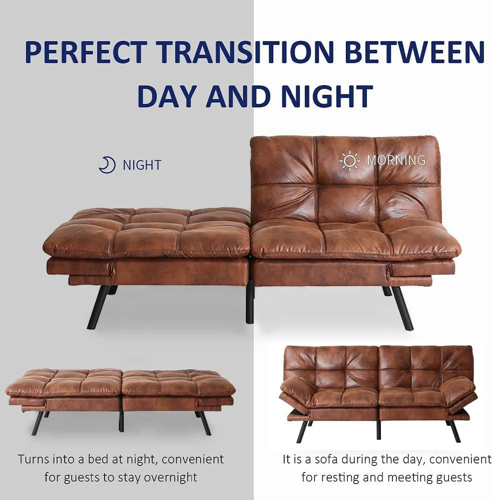 Brown PU Leather Memory Foam Folding Sofa Bed U27078