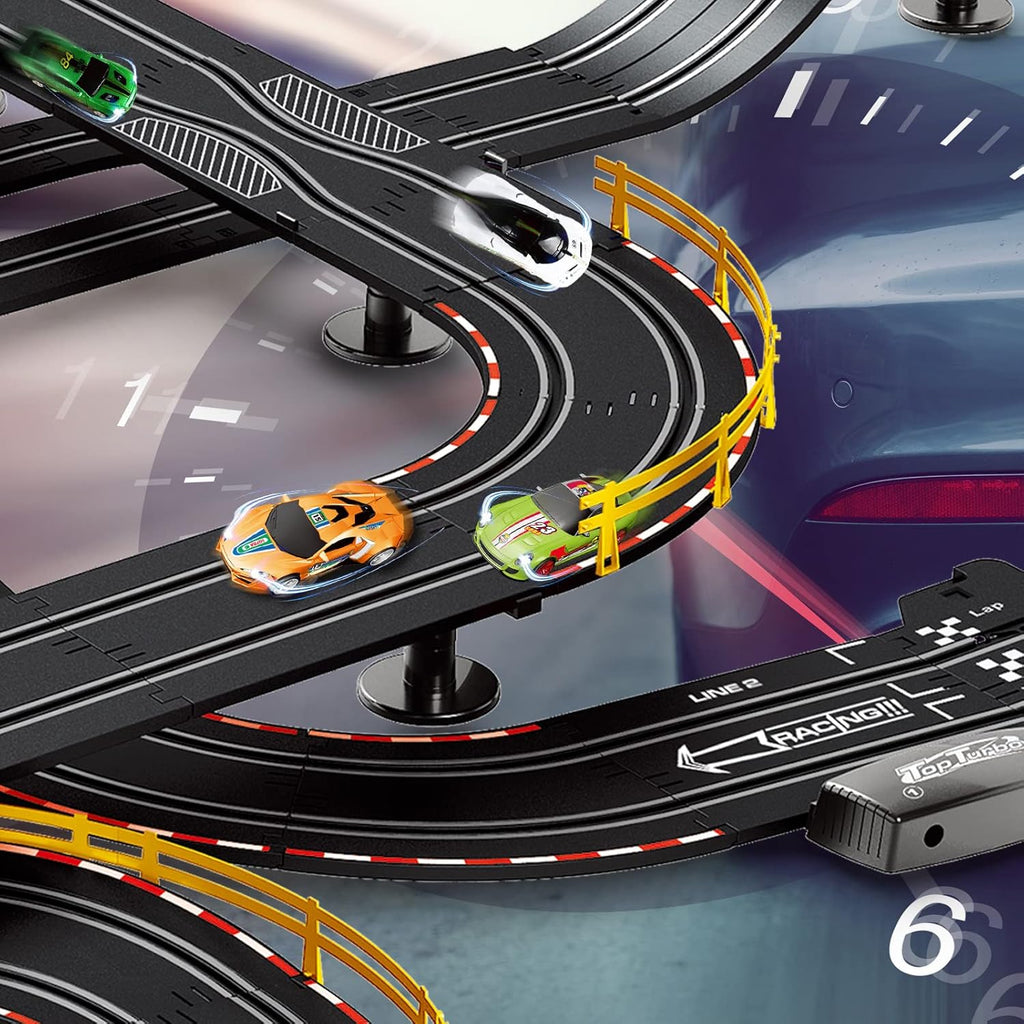 Electric Powered Slot Car Race Track Set with Four Cars J388288