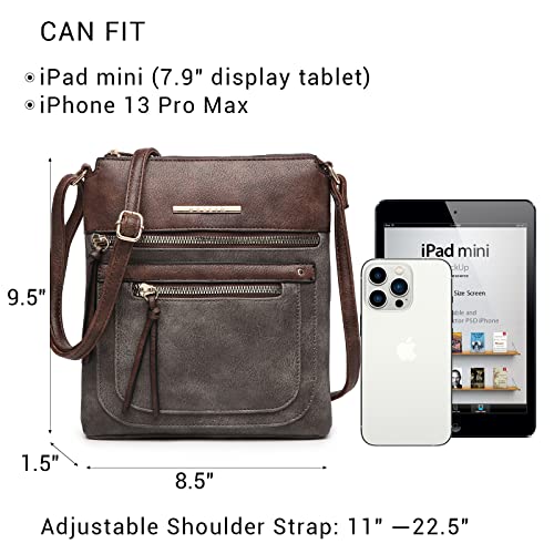 Vegan Leather Crossbody Purse with Multi Zipper Pockets T7404