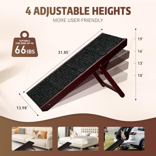 Portable Pet Ramp with Non-Slip Surface, 4 Levels Height Adjustable Wooden Dog Ramp C211