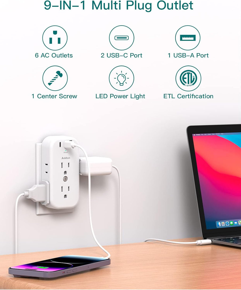6 Outlet Splitter with 3 USB Wall Charger X338