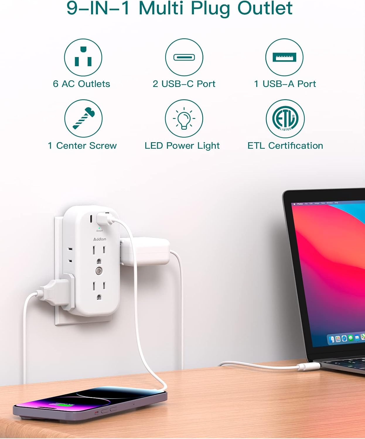 6 Outlet Splitter with 3 USB Wall Charger X338