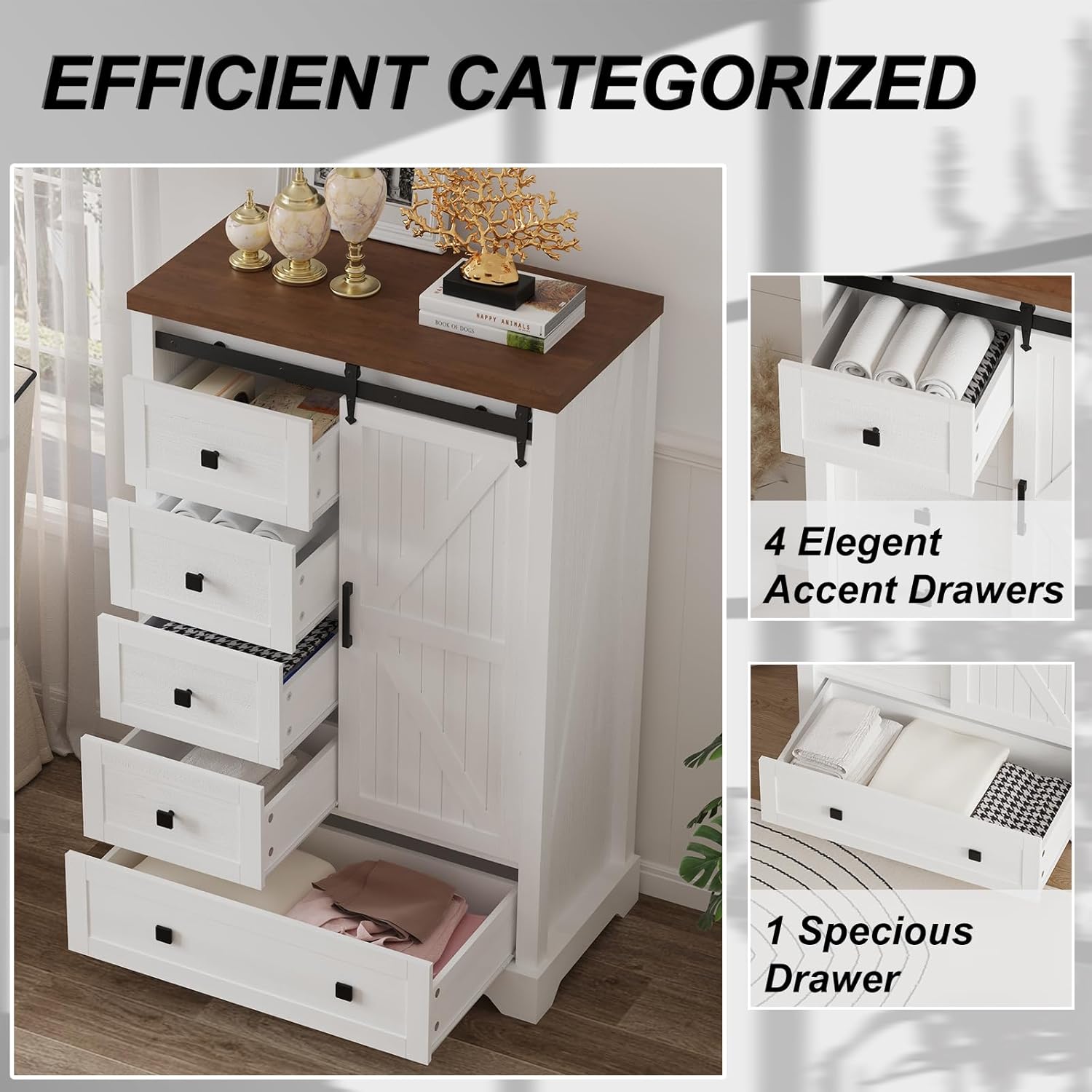 5 Drawers Dresser with Sliding Barn Door T427427