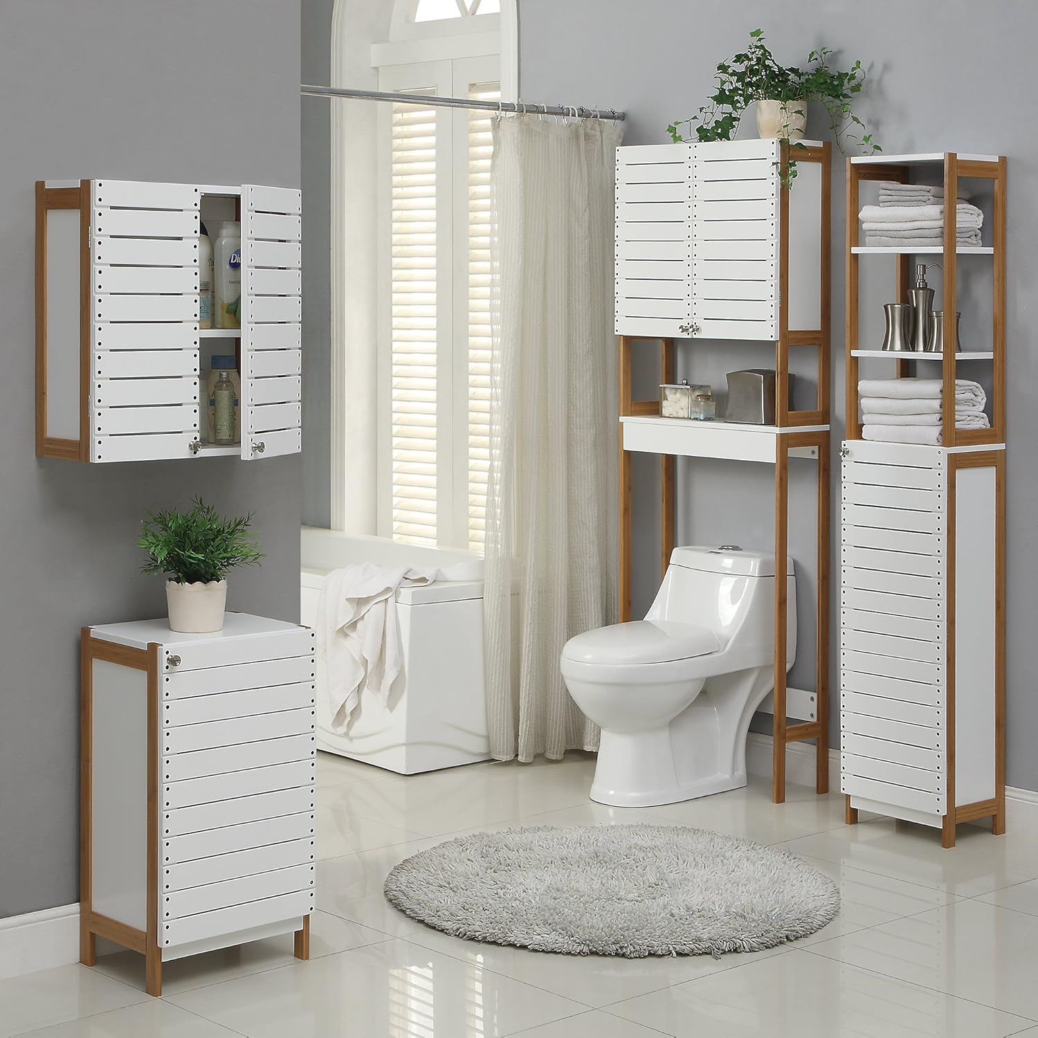 White Bamboo 3 Shelf Over The Toilet Cabinet D892846