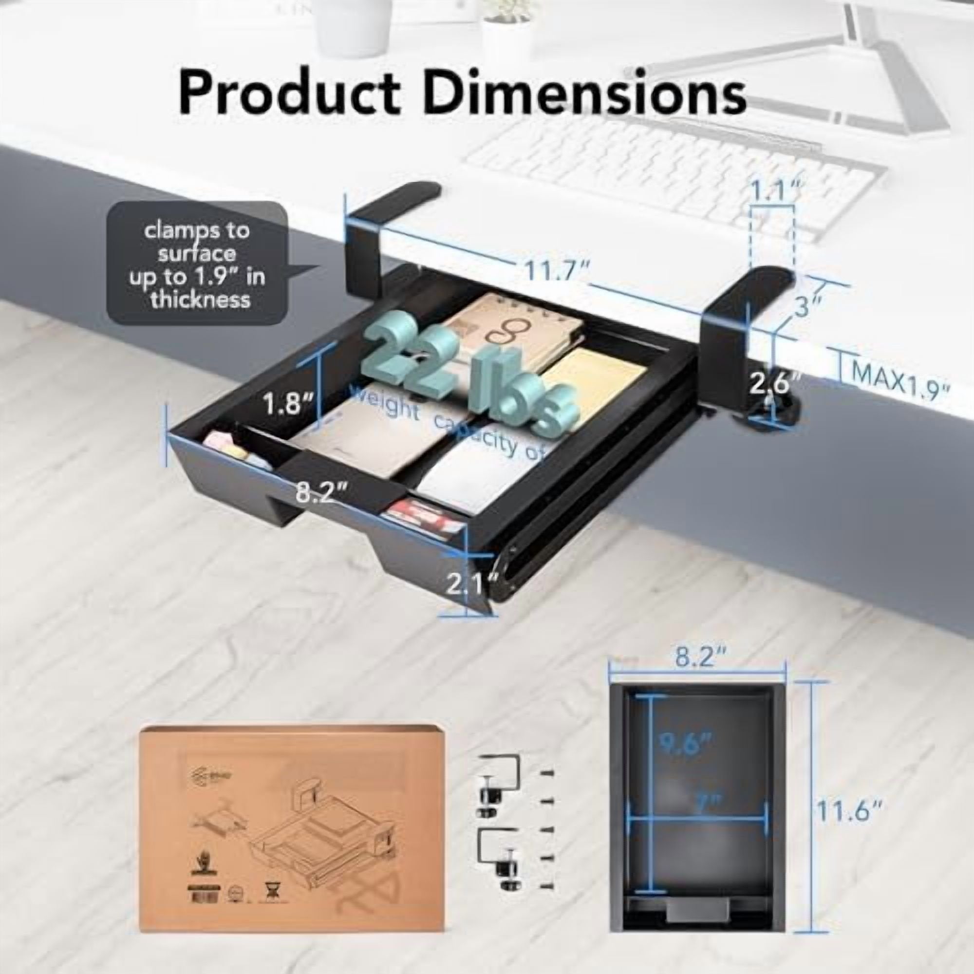 Black Slide-Out Storage Drawer with C-Clamp Mount Y9847