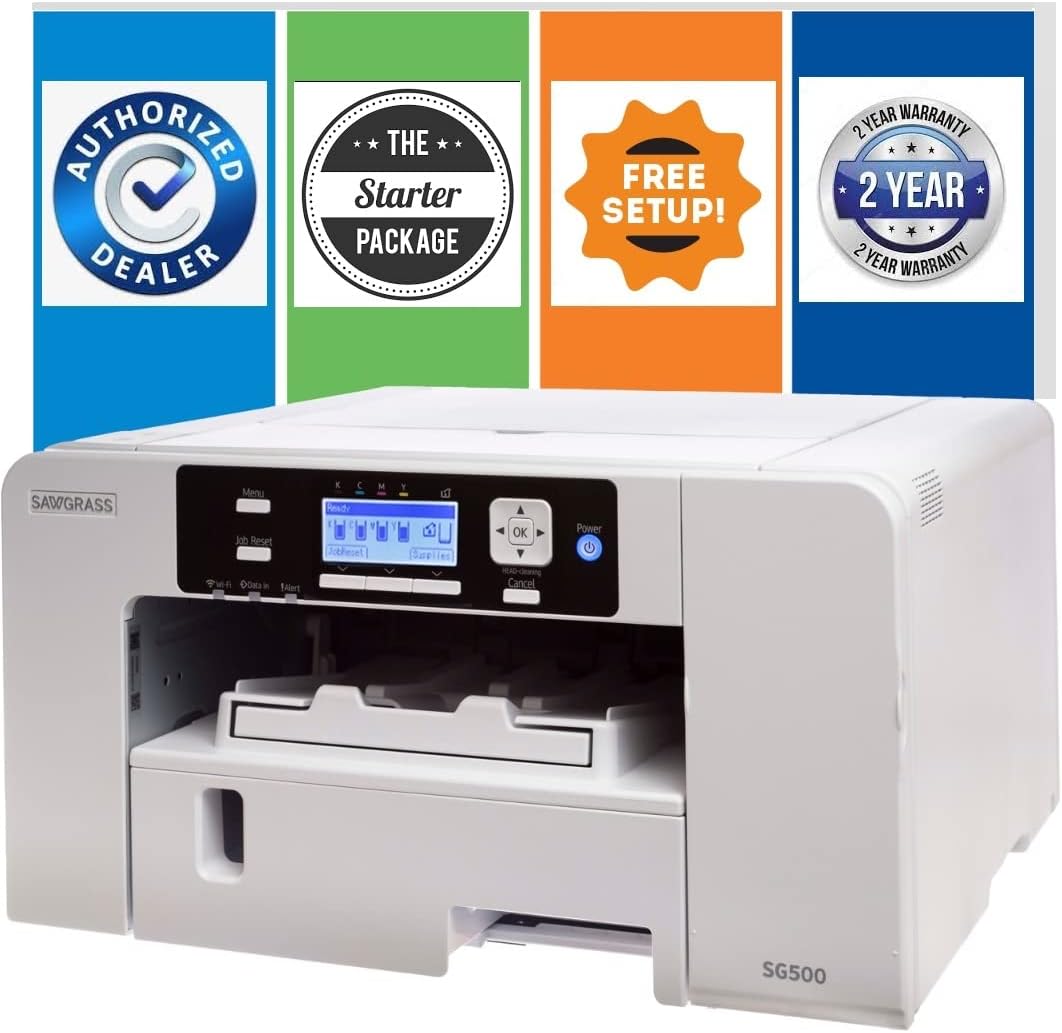 White Sublimation Printer Starter Bundle with Inks, Paper, Tapes, Blanks Pack & Dust Cover V1353