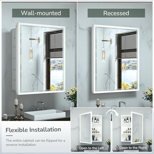 Silver 16x24 1 Door Recessed Medicine Cabinet with Mirror L657