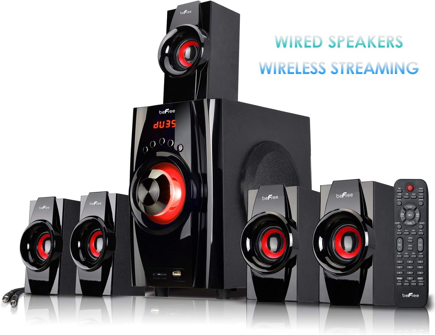 Red 5.1 Channel Bluetooth Speaker System with Remote Control R372