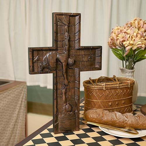 14 Inch Wooden Wall Cross with Hook T190