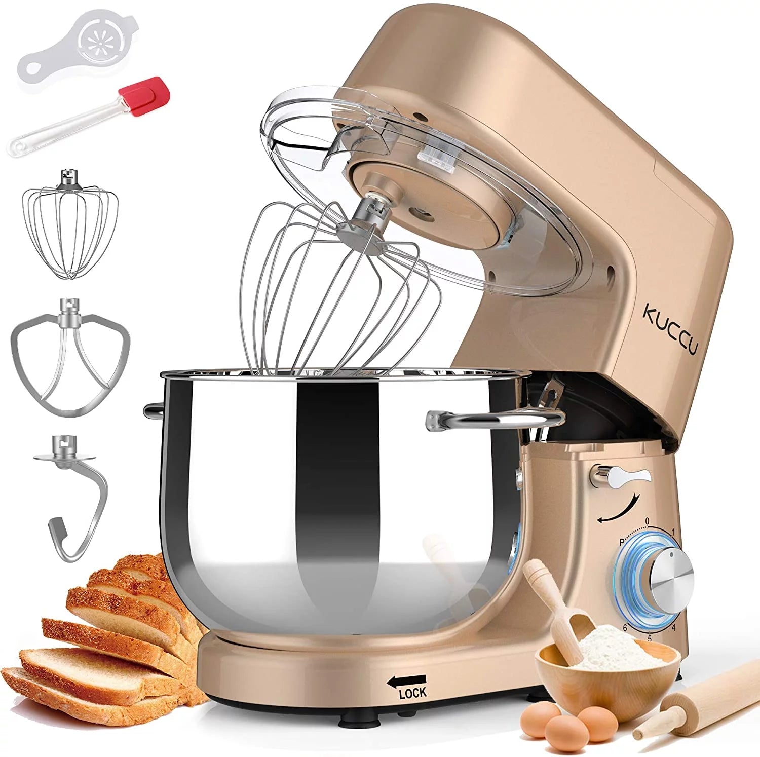 8.5 Qt 660W 6-Speed Tilt-Head Electric Stand Mixer with Dough Hook, Flat Beater & Wire Whisk X7215