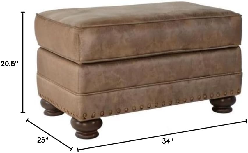 Faux Leather Ottoman with Antique Bronze Nailheads in Jetson Ginger T83470