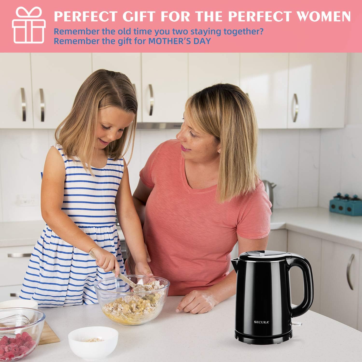 Stainless Steel Double Wall Electric Kettle, 1.0L (Black) Z9432