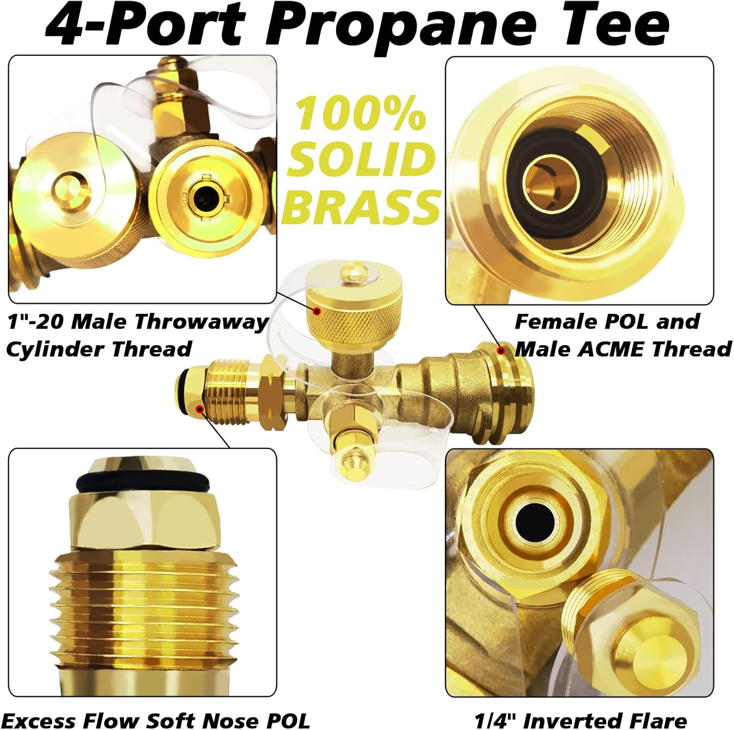 Propane Brass 4 Port Tee Kit with 5FT and 12FT Stainless Braided Hoses S2576