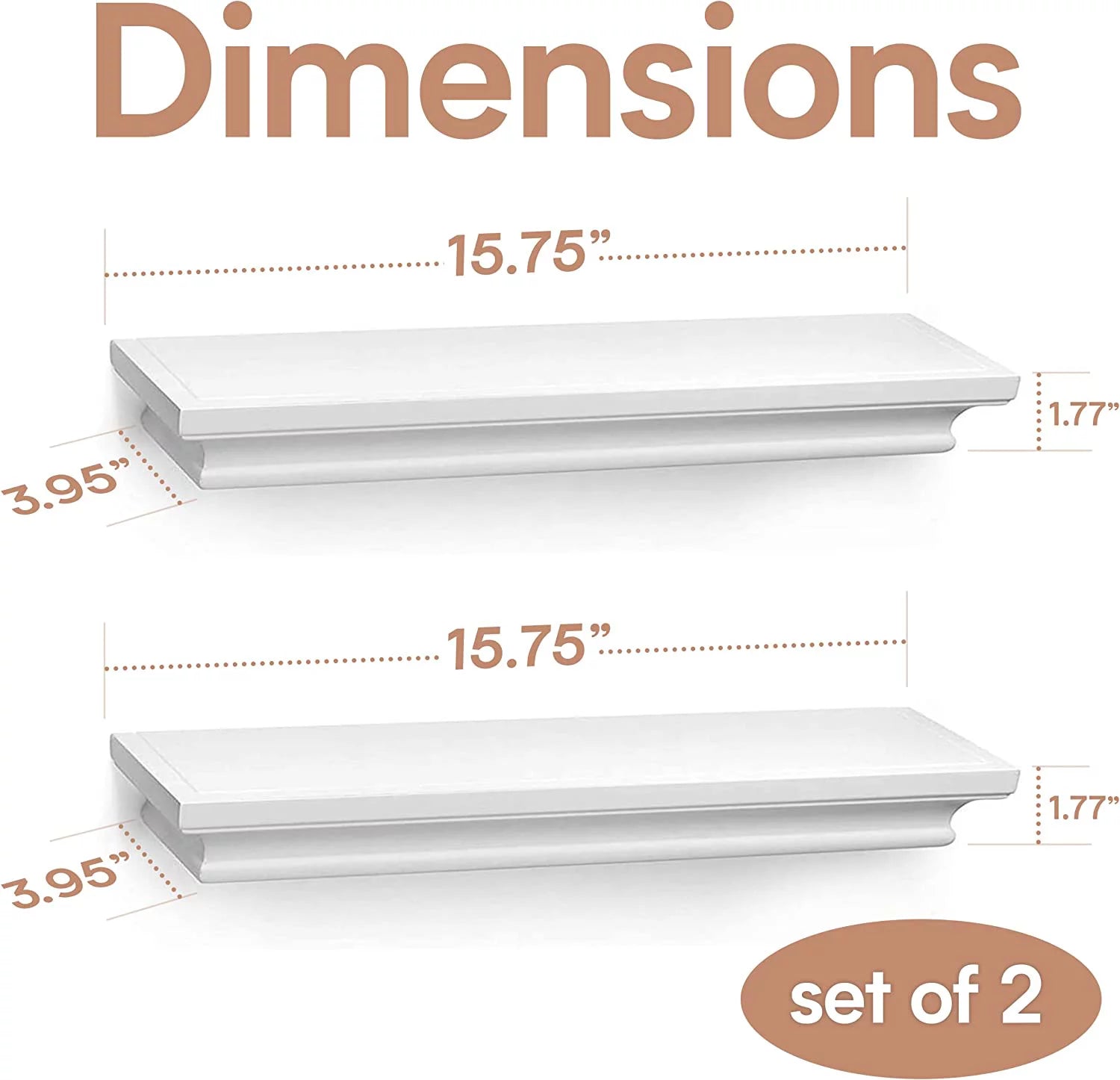 White Wood Floating Wall Shelves Set of 2 U7939