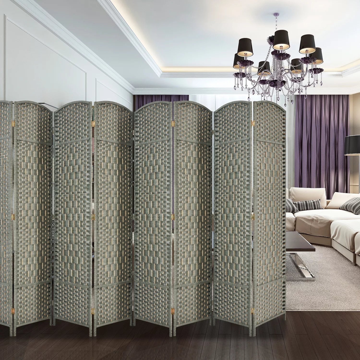 5.7ft Grey Wood Room Divider 8 Panels J874357