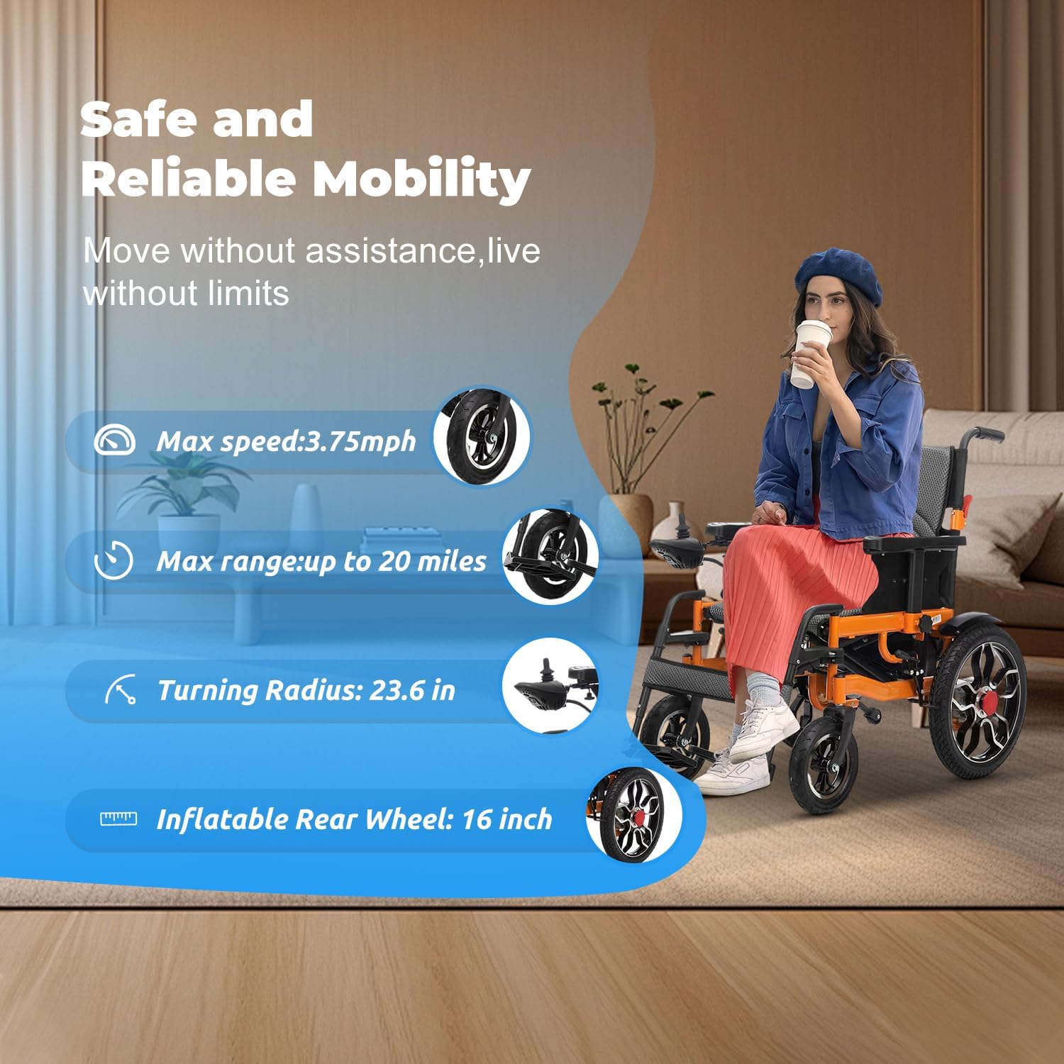 20in Width Lightweight Foldable Electric Wheelchair J43310
