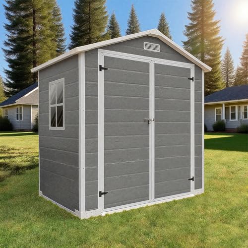 Grey Waterproof Plastic Outdoor Storage Shed with Floor and Lockable Door A3326