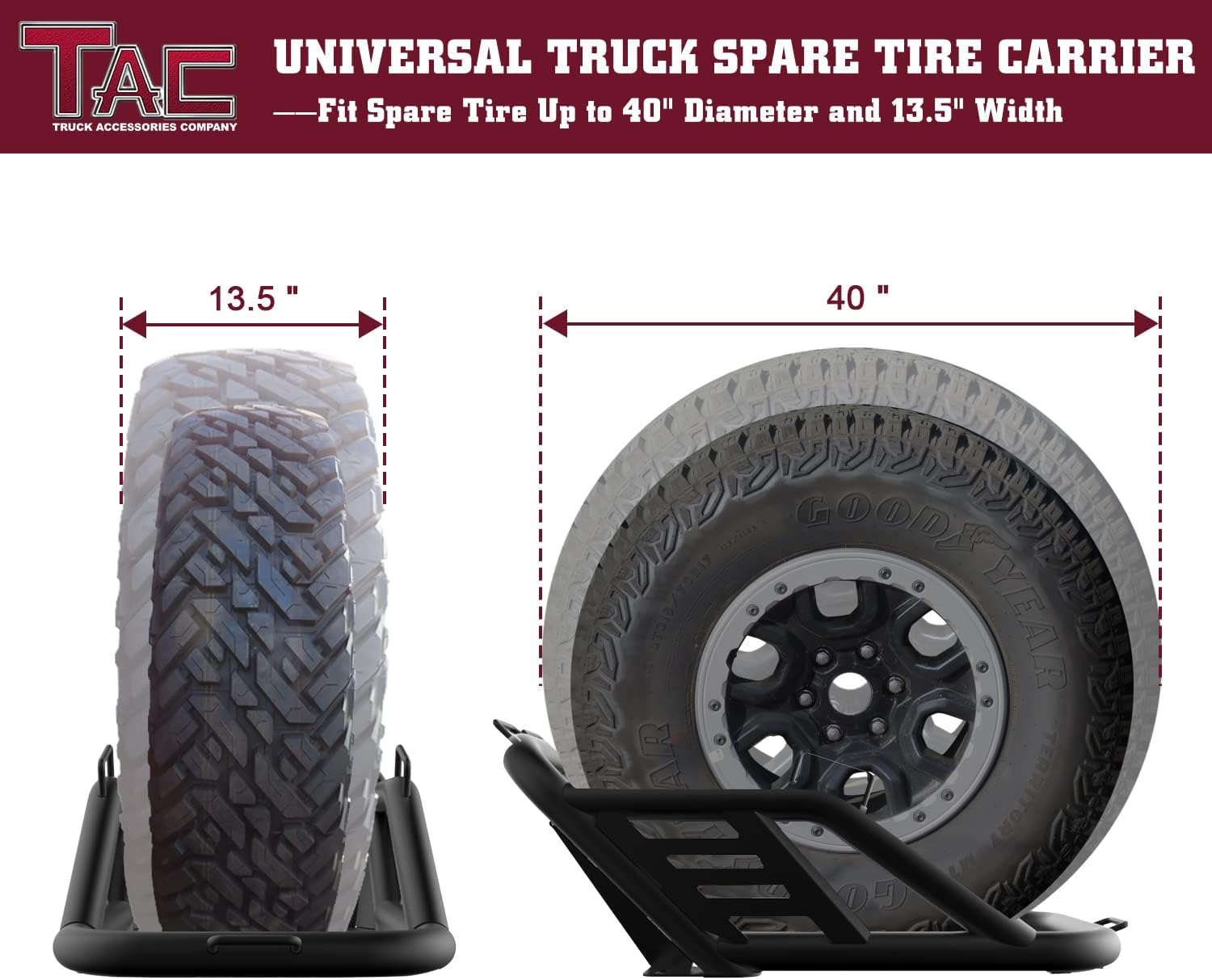 Fine Textured Black Universal Spare Tire Carrier for 40 inch Tire H704