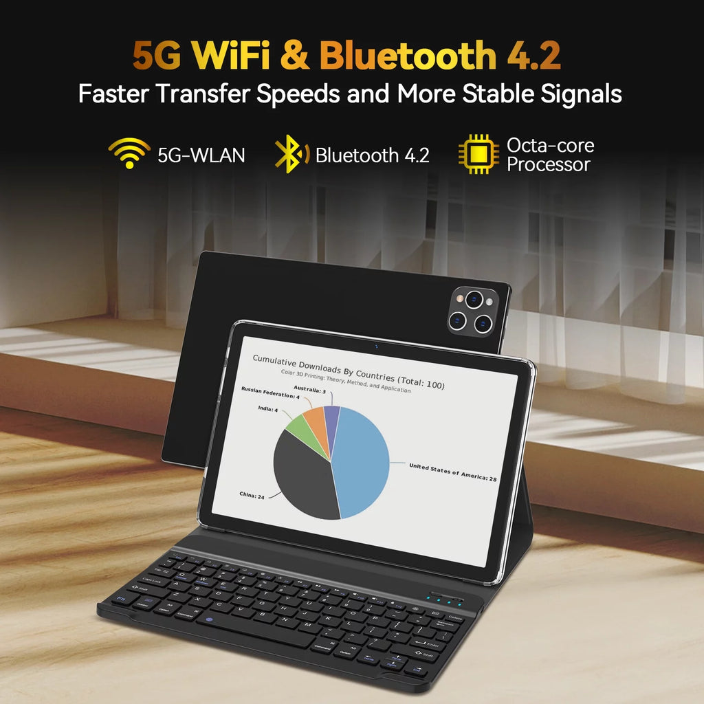 Black 10inch 128GB Android 12 Tablet with Keyboard I910585