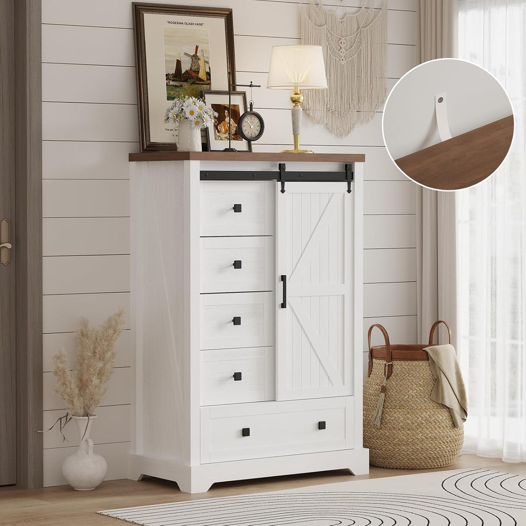 5 Drawers Dresser with Sliding Barn Door T427427