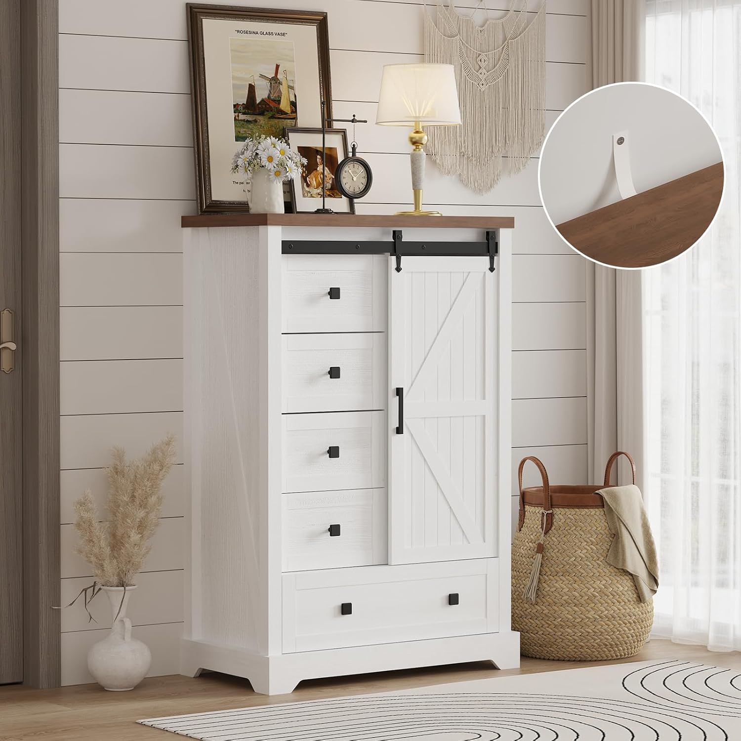 5 Drawers Dresser with Sliding Barn Door T427427