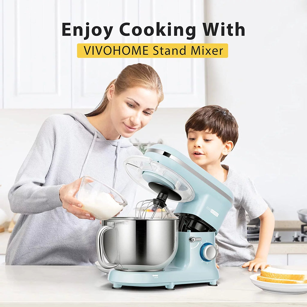 660W 10 Speed 6 Quart Tilt-Head Electric Stand Mixer with Beater, Dough Hook, Wire Whip and Egg Separator, Blue Y48329