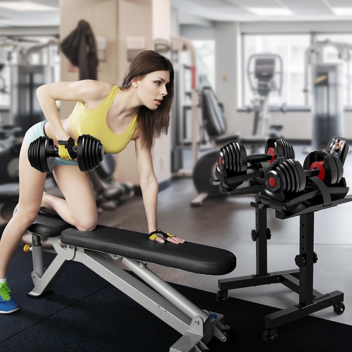 Adjustable Dumbbell Stand with 4 Level Height Adjustment and Wheels F921719