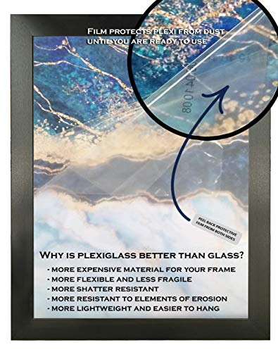28x20 Inch 1.25" Flat Black MDF Picture Frame with Clear Acrylic Plexiglass Q8932