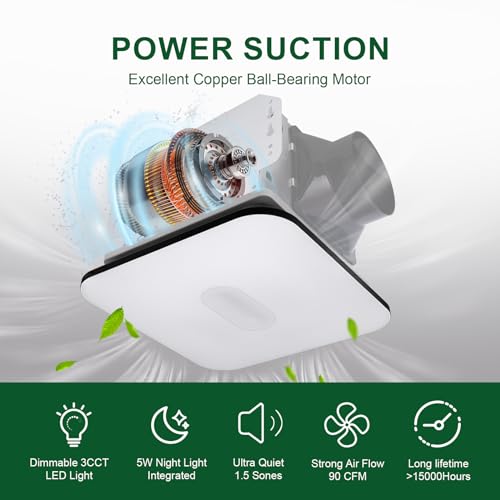 Black 90 CFM 1.5 Sones Bathroom Exhaust Fan with Light V94136
