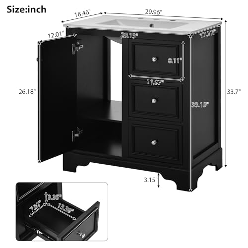 Green Solid Wood Bathroom Vanity with Sink and 3 Drawers S383380
