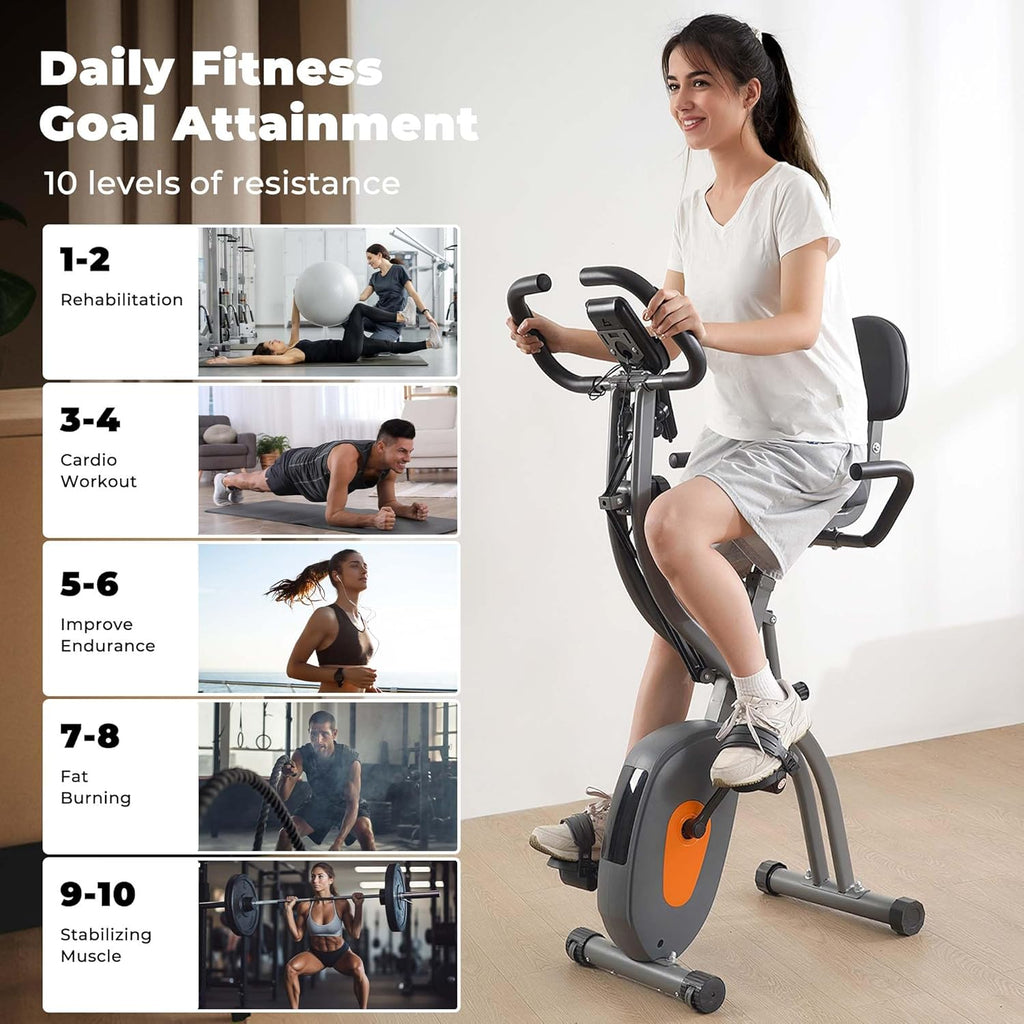 Folding Exercise Bike with Arm Resistance Bands & Pulse Sensor LCD Monitor K4876