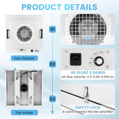 Laminar Flow Hood with H-14 HEPA Filter, 22.6x22.6in, 110V G954780